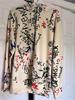 Givenchy Cream Multicolor Logo-Print Zip-Up Sweater